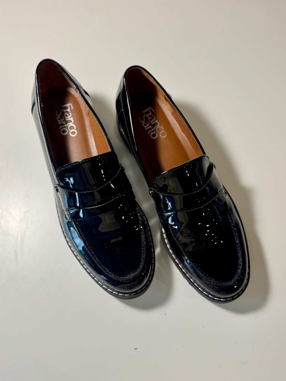 Franco Sarto black patent loafers in size 8